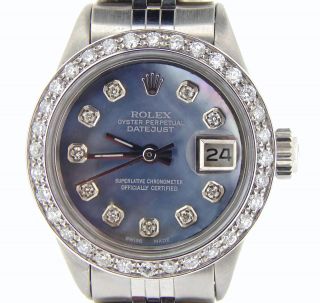 Rolex Datejust Lady Stainless Steel Watch Black Tahitian Mop Diamond Dial Bezel