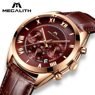 Megalith Leather Luxury Sport Watch For Men Leather Quartz Waterproof Date