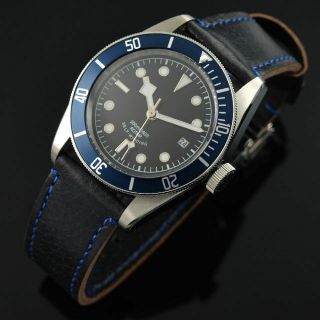 41mm Corgeut Black Dial Blue Bezel Luminous Sapphire Glass Automatic Mens Watch