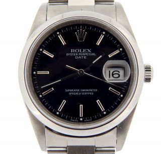 Mens Rolex Date Stainless Steel Watch Oyster Bracelet Black Stick Dial 15200