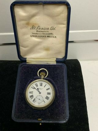 Vintage J.  W Benson,  London Large Nickel Cased Pocket Watch And Watch Case