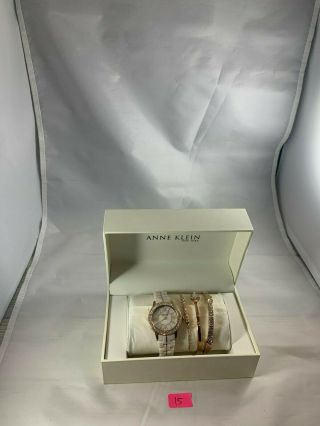 Anne Klein York 12/2298rgst Rose - Gold - Tone Ceramic Watch Set