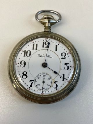 Antique Hamilton 944 Pocket Watch Size 18s 19j Runs And