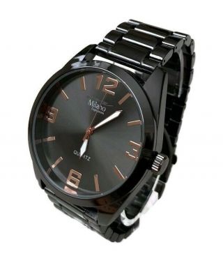 Mens Dress Watch Milano Mc44964 Black Bracelet Band And Case Rose Gold Numerals