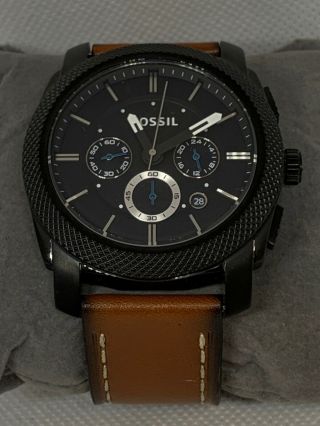 Fossil Fs5234 Machine Chronograph Men Brown Leather Black Analog Dial Watch C690