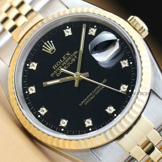 Rolex Mens Datejust 16233 Factory Diamond Dial 2 - Tone Quickset Watch