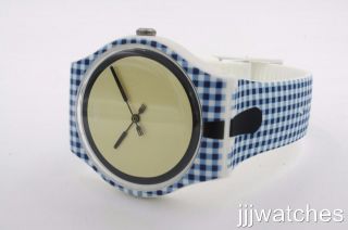 Swatch Originals MOITIÉ - MOITIÉ White/Blue Check Silicone Watch 41mm SUOW118 3