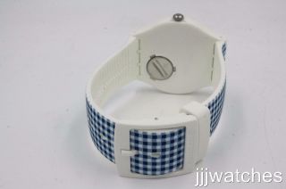 Swatch Originals MOITIÉ - MOITIÉ White/Blue Check Silicone Watch 41mm SUOW118 4