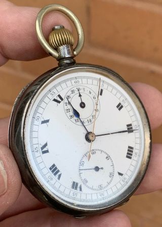 A Gents Solid Silver Antique Swiss Chronograph Pocket Watch,  London 1920