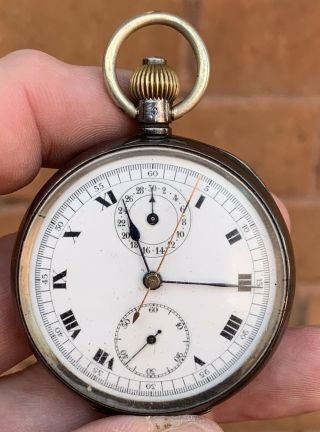 A GENTS SOLID SILVER ANTIQUE SWISS CHRONOGRAPH POCKET WATCH,  LONDON 1920 5