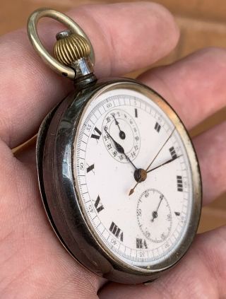 A GENTS SOLID SILVER ANTIQUE SWISS CHRONOGRAPH POCKET WATCH,  LONDON 1920 7