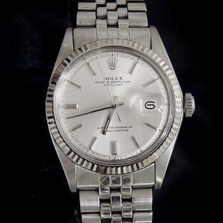 Rolex Datejust Stainless Steel 18k White Gold Watch Silver W/ Jubilee Band 1601