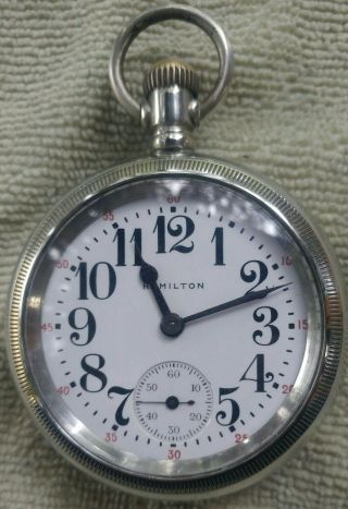 (made 1912) 18s 17j Hamilton Pocket Watch In A Solid Nickel Display Case.