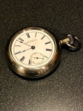 Antique Waltham Coin Silver Pocket Watch Side Winder With Design Very Large