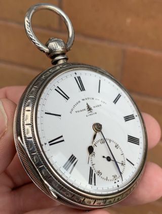 A Gents Ex Large Antique Solid Silver “british Watch Co” Pocket Watch,  Birm 1917