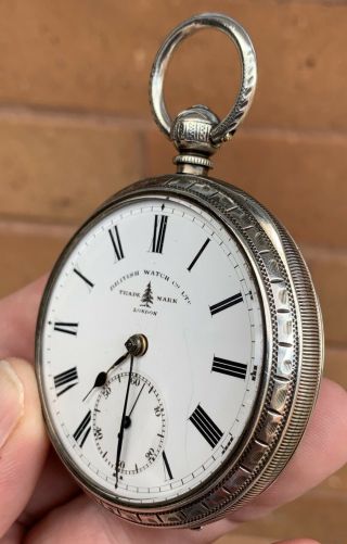 A GENTS EX LARGE ANTIQUE SOLID SILVER “BRITISH WATCH Co” POCKET WATCH,  BIRM 1917 3