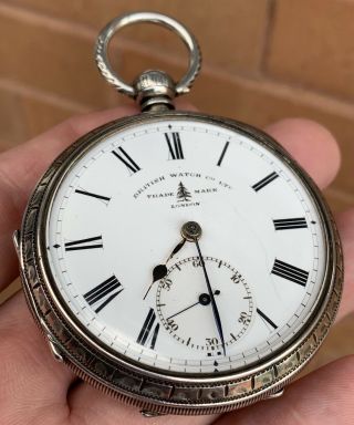 A GENTS EX LARGE ANTIQUE SOLID SILVER “BRITISH WATCH Co” POCKET WATCH,  BIRM 1917 4