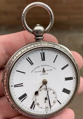 A GENTS EX LARGE ANTIQUE SOLID SILVER “BRITISH WATCH Co” POCKET WATCH,  BIRM 1917 6