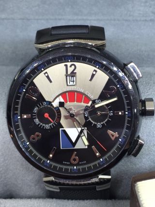 Louis Vuitton Tambour America Cup Chrono Black Pvd Automatic Watch Retail 9100