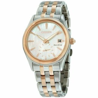 Citizen $350 Womens Eco - Drive Stunning Mo Pearl Dial Two - Tone Watch Ev1036 - 51y