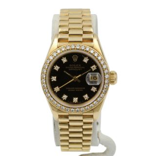 Rolex Ladies President Datejust 26mm Diamond Bezel Black Dial Nr 6635