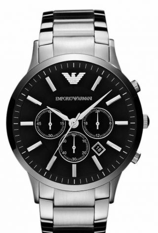 Emporio Armani Ar2460 Black Dial Stainless Steel Mens Watch £319 Rrp