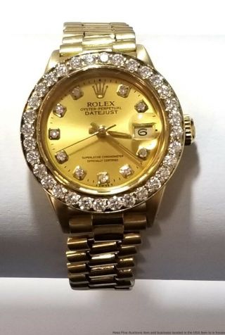 6917 Ladies Rolex President Datejust 18k Gold Diamond Ladies Dress Watch