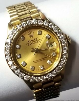6917 Ladies Rolex President Datejust 18k Gold Diamond Ladies Dress Watch 3