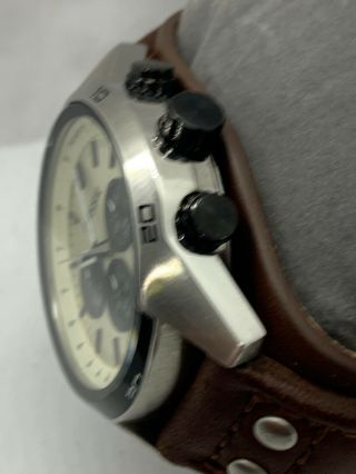 Fossil CH2890 Men ' s Watch Chronograph White Dial Brown Leather 44mm Quartz D977 3