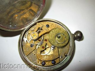 Antique.  800 Silver European Key Wind Set Ruby Jeweled Pocket Watch.  800 Silver