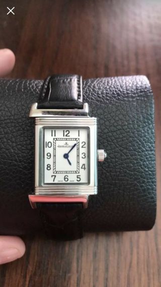 Jaeger Le Coultre Reverso Squodro Ladies Watch Black Leather Band,  358.  8.  28