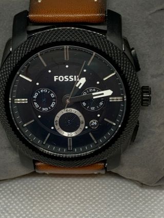 Fossil Fs5234 Machine Chronograph Men Brown Leather Black Analog Dial Watch C692