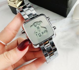 2019 Cartoon Bear Led Stainless Steel Watch Woman Jewelry Gifts