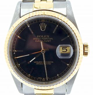 Rolex Datejust Mens 18k Yellow Gold Stainless Steel Watch Jubilee Black 16233