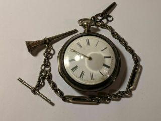 Thomas German Sterling Silver Fusee Pocket Watch With Sterling Case & Chain