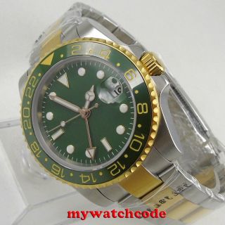 40mm Bliger Green Dial Date Gmt Golden Case Sapphire Glass Automatic Mens Watch