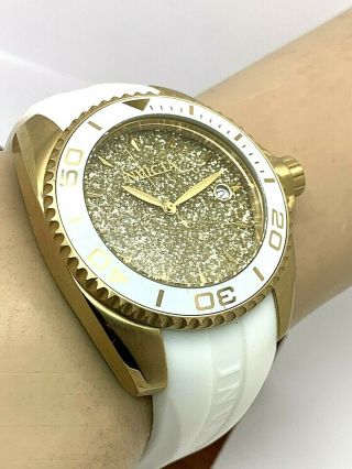 Invicta Angel 22703 Women ' s Round Analog Date Gold Tone White Silicone Watch 4