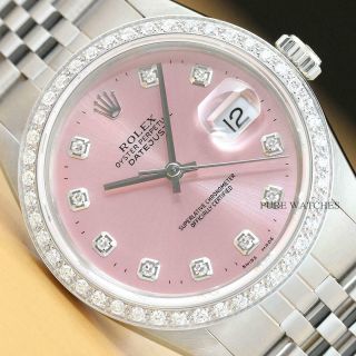 Mens Rolex Datejust 16014 Pink Diamond 18k White Gold & Stainless Steel Watch