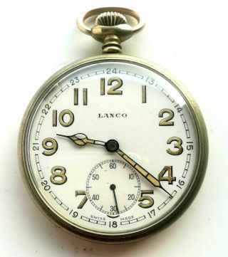Vintage Ww2 Swiss Made Lanco Military Pocket Watch Well