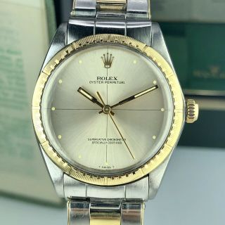 1969 Rolex Oyster Perpetual Factory Zephyr Dial 2 Tone 34mm Box & Double Papers
