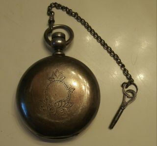 1885 Silver Elgin Natl Watch Company Pocket Watch Antique With Key