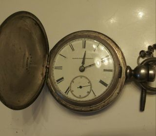 1885 SILVER ELGIN NATL WATCH COMPANY POCKET WATCH ANTIQUE WITH KEY 2