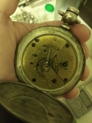 1885 SILVER ELGIN NATL WATCH COMPANY POCKET WATCH ANTIQUE WITH KEY 6