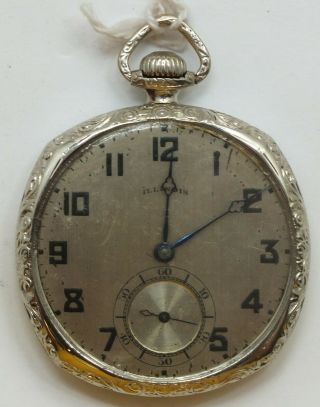 Illinois 12 Size Square White Art Deco 17 Jewel 1925 Pocket Watch Runs Lw165