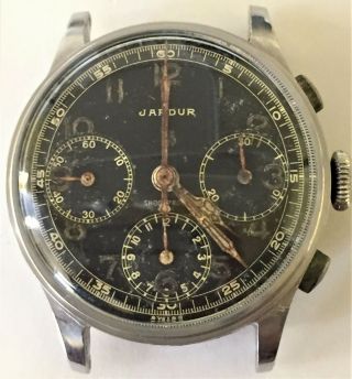 Mens Vintage Jardur Military Chronograph Watch In Stainless Steel Valjoux 71