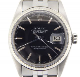 Rolex Datejust Mens Stainless Steel Watch With Black Dial & 18k White Gold Bezel