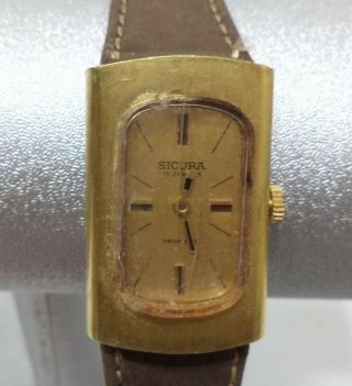 Vintage Sicura (breitling) Mens 17 Jewel Gold Rectangular Wrist Watch