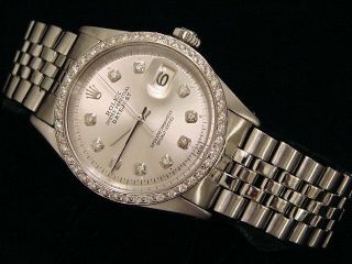 Rolex Datejust Mens Stainless Steel Watch Silver Diamond Dial 1 Ct Diamond Bezel