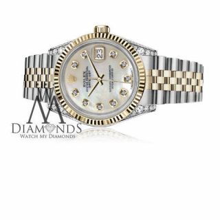 Women ' s Rolex 26mm Datejust 2 Tone White MOP Mother Of Pearl Diamond Dial Watch 5