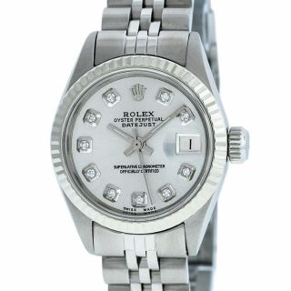 Rolex Womens Watch Datejust Ss/18k White Gold Silver Diamond Dial Fluted Bezel